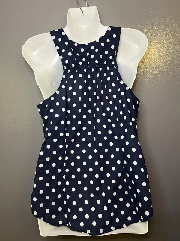 J.Crew Tank Top Womens 6 Blue White Polka Dot Scoop Neck Side Zip Cotton Summer - Image 9