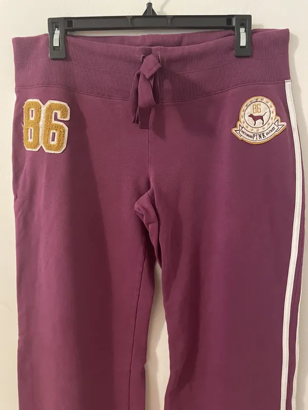 Victoria's Secret PINK Boyfriend Wide Leg Sweatpants w 86 Patch Size Large - Image 2