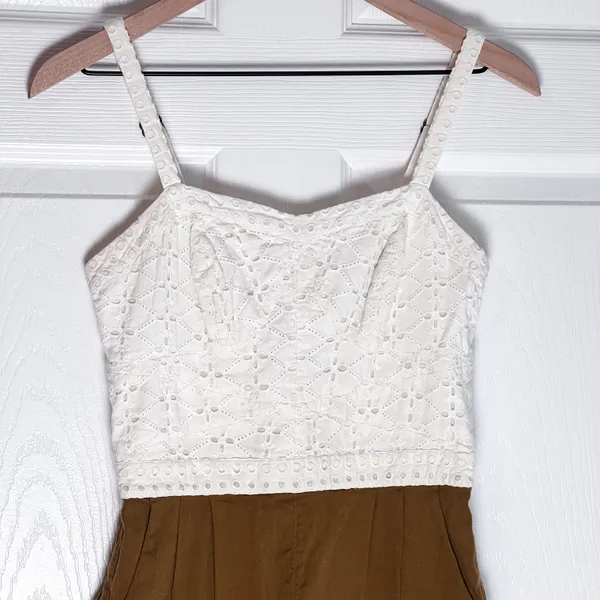 Anthropologie Mermaid White and Tan Lace Romper - Image 6