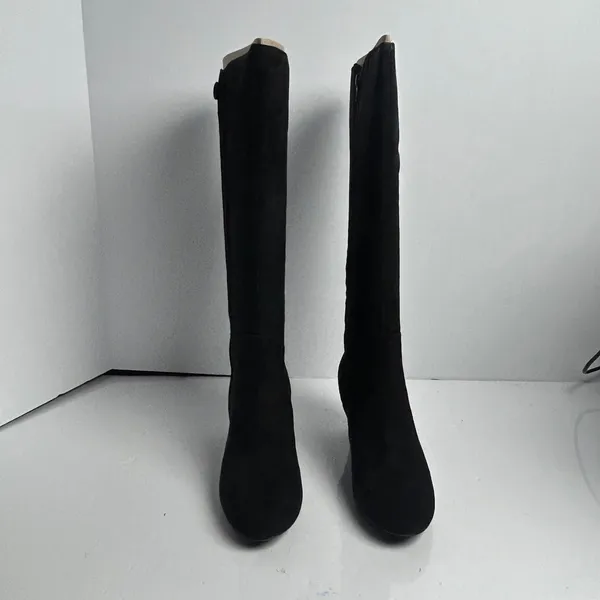Clarks Tamryn Leaf Black Suede Knee High Block Heel Boots 9M - Image 15