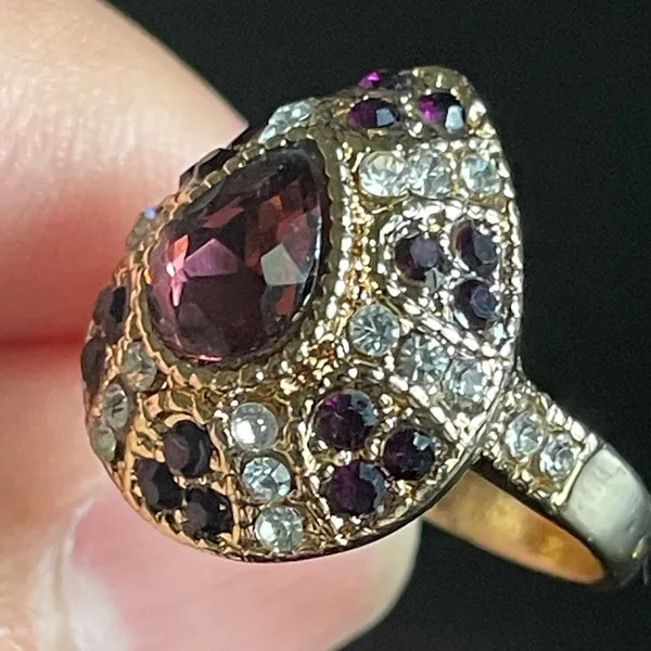 Water drop purple crystal CZ gold plated ring size 7.5 - Image 7