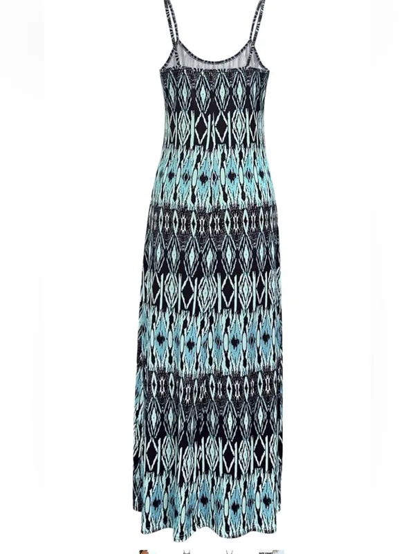 Women’s Blue Black Geometric Strappy Sleeveless Scoop Neck Maxi Dress XXL - Image 5