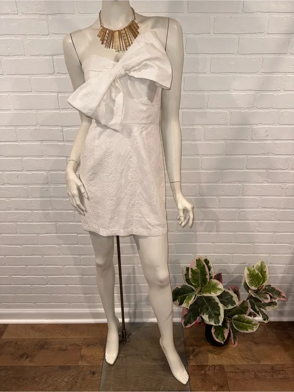 Hutch Strapless White Bow-Front Lace Mini Dress - Image 15