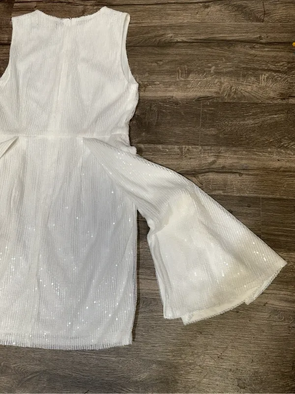 NAANAA White Sequin High Low Bridal Party Dress US 8 - Image 11
