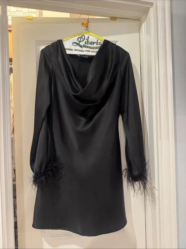 Zara Satin Effect Feather Detail Dress - Image 5