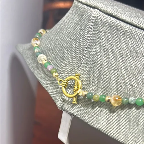 Handmade Moss Agate + Citrine + Green Aventurine Beaded Necklace * ✨ - Image 6