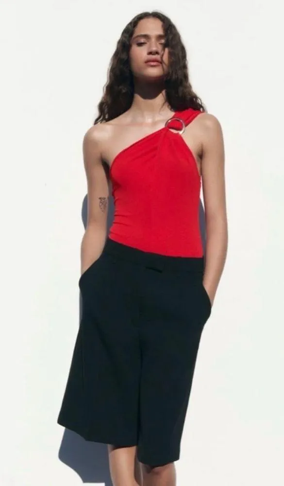 NWT ZARA Red Cross Strap Bodysuit with Silver Ring Hardware - Image 6