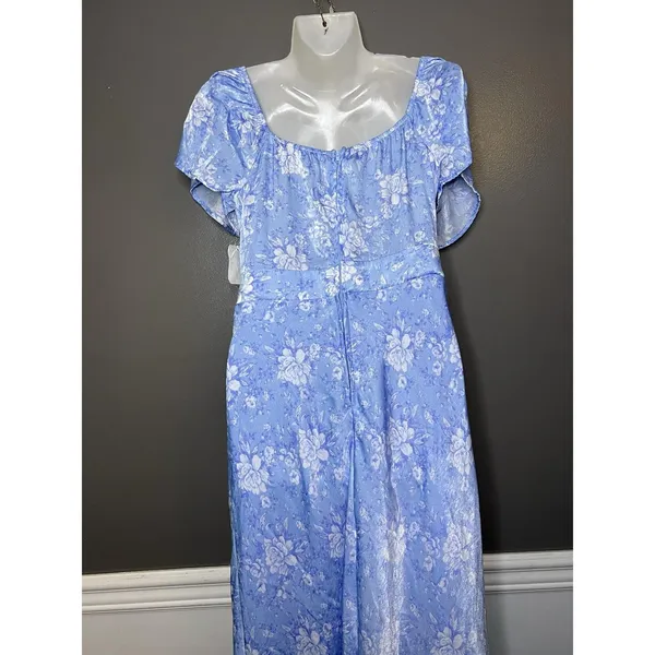 Altar'd State Dress Womens Medium Blue Floral Tie Front Flutter Sleeve Maxi - Image 8