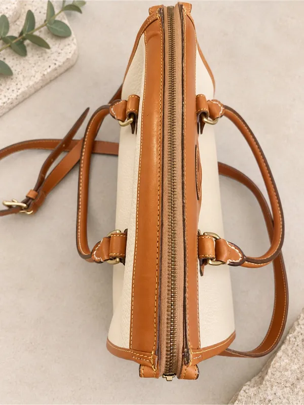 Vintage Dooney Bourke Cream/ British Tan Shoulder Satchel Bag Purse Y2K Leather - Image 5
