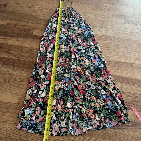 Zara Woman Floral Halter Midi Dress Black Multi Keyhole Backless XS - Image 6