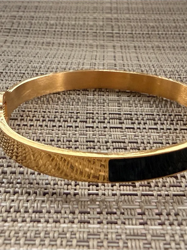 Black Round Roman Gold Tone Stainless Steel Hinge Bangle Cuff - Image 3