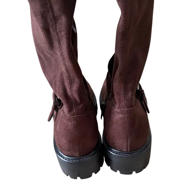 Marc Fisher LTD Ganven Brown Faux Suede Over The Knee Lug Sole Boots 6.5M NEW - Image 5
