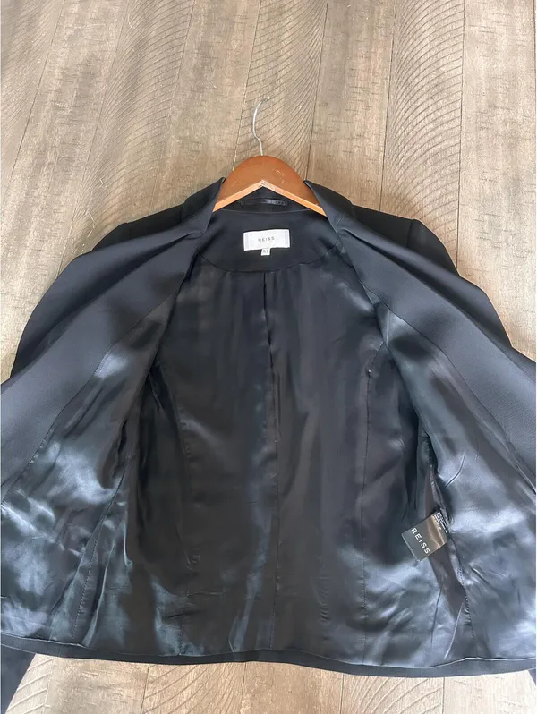 REISS Black Sienna Draped Waterfall Open Front Blazer Jacket Women’s size 2 XS - Image 7