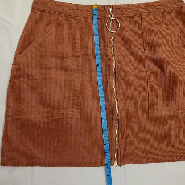 Brown Corduroy Zip Front Mini Skirt Dark Academia Preppy Twee Pockets 90s Size L - Image 5