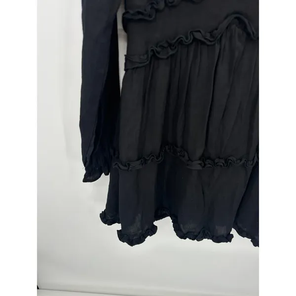 Altar'd State Black Darla Tiered Mini Dress Long Sleeve V Neck Goth Witch Fall L - Image 3