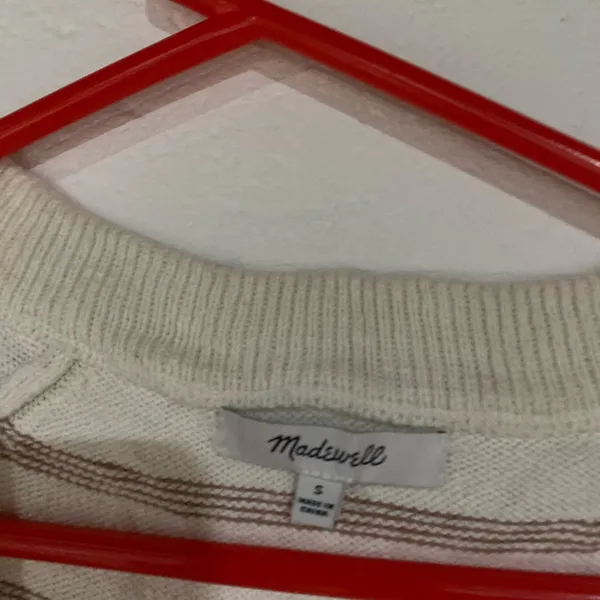 Madewell Cream and Brown Knit Sweater small - Image 3