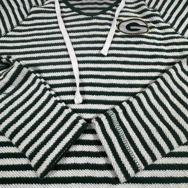 NFL Team Apparel Green Bay Packers Striped V-Neck Hoodie Women Small Football - Image 4