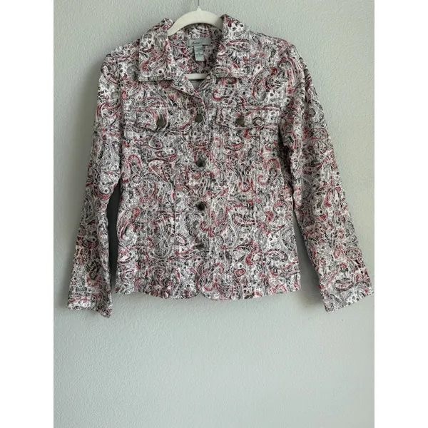 Analogy Paisley Tapestry Jacket Red Black Jacquard Boho Button Front Medium - Image 8