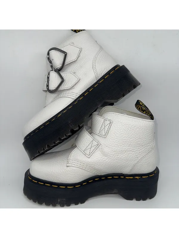Dr. Martens Women's Devon Hearts White Leather PLATFORM Boots US 5 Buckle SlipOn - Image 8