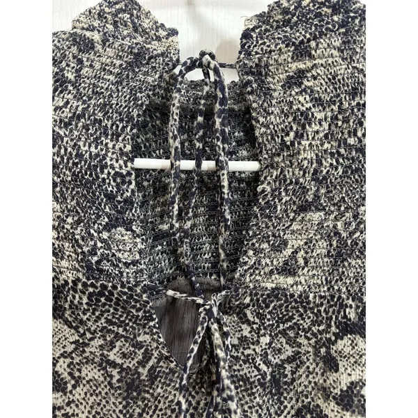 Free People Women S/P Roma Chiffon Snake Ruffle Long Sleeve Blouse Animal Print - Image 6
