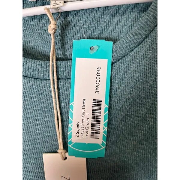 Z Supply Hayat Eco Knit Dress Teal Green Ribbed Sleeveless Midi Dress Size L New - Image 8