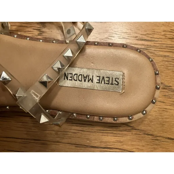 Steve Madden Women’s Beige Clear Silver Strappy Studded Sandals US 10.5 - Image 2