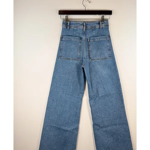 ZARA Womens Jeans Blue Denim High Rise Wide Leg Baggy Zip Fly Medium Wash Size 2 - Image 8