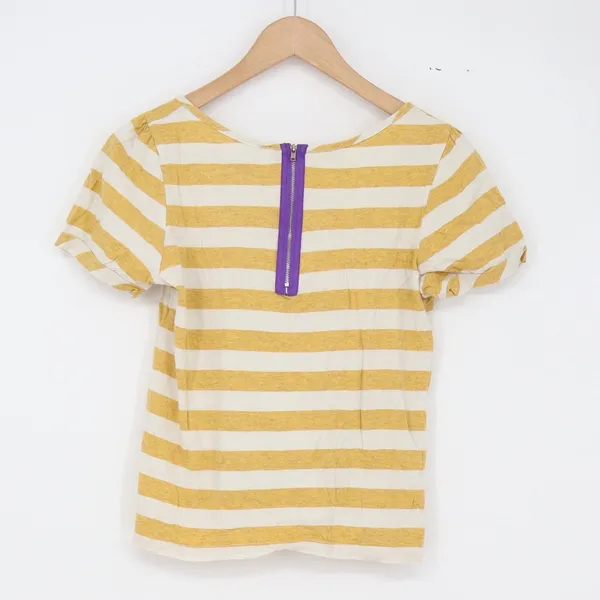 Camiseta T-Shirt Womens L Striped Yellow White Purple Back Zipper Casual Exc - Image 7