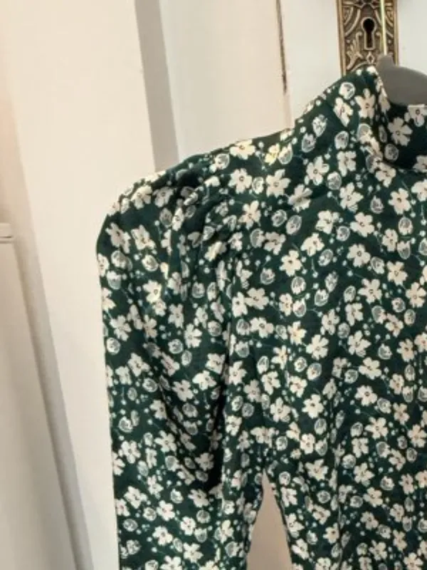 Reformation Green Floral Long Sleeve Midi Dress | Size 6 - Image 2