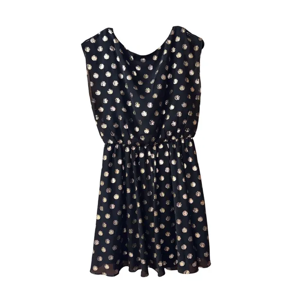 A.Byer Black with Metallic Polka Dot Cinch Waist Dress size Small - Image 7