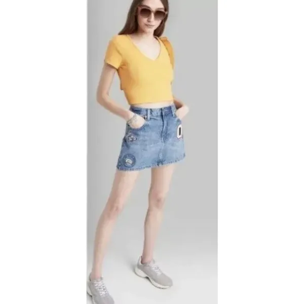 Wild Fable Denim Mini Skirt With Patches Women’s 8 NWT - Image 2