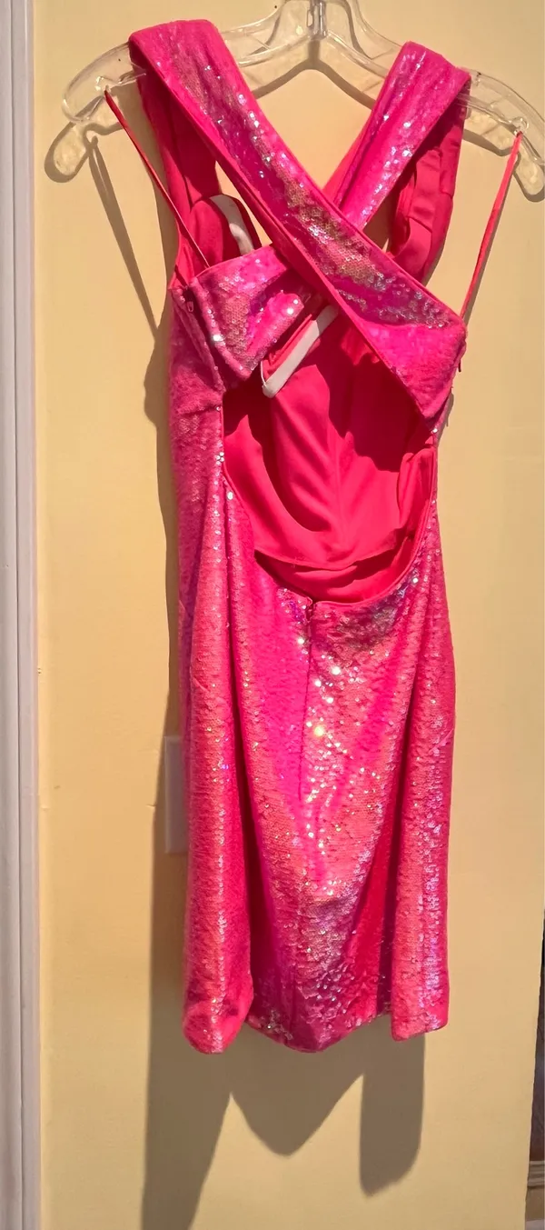 ASHLEYlauren 4445 Neon Pink Sequin Mini Dress - Size 4 - Image 4