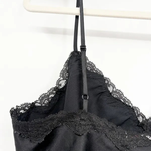Victorias Secret Womens Y2K Whimsigoth Black Lace Trim Satin Coquette Cami Top S - Image 5