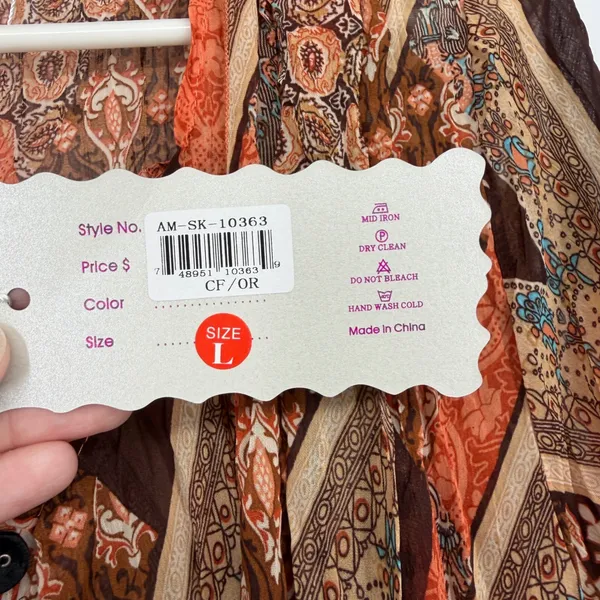 Pretty Angel‎ Sheer Large Orange Brown Paisley Boho Sharkbite Hem Tunic Top NWT - Image 7