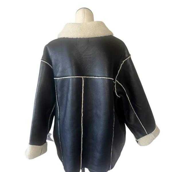 NEW ASOS 4th & Reckless leather look jacket with contrast cuff in black - Image 4