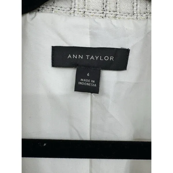 Ann Taylor Tweed Plaid Moto Jacket Sz 6 Cream Black Gold Stylish Office Career - Image 5