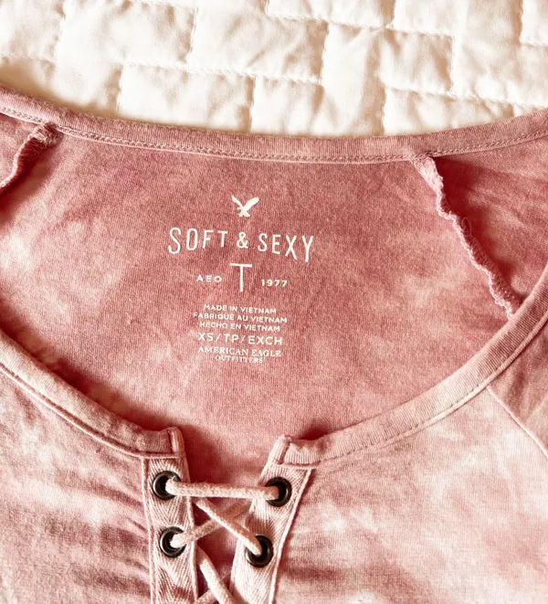Soft & Sexy Pink Tie Dye Lace Up Top Size XS - Image 3