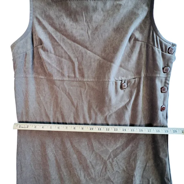 Vtg‎ Jumper Dress Faux Suede Brown M Sleeveless Maxi Pinafore Lagenlook Western - Image 6