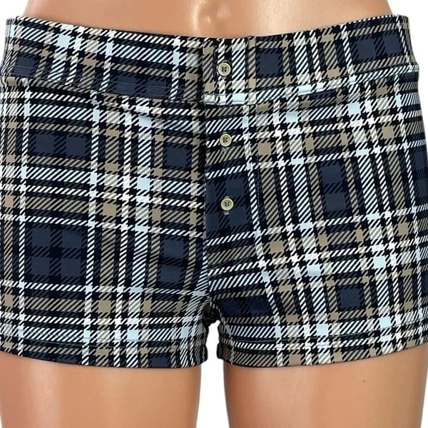 My Mum Made It On the Go Early Tide Plaid Check Micro Hipster Summer Shorts Sz S - Image 4