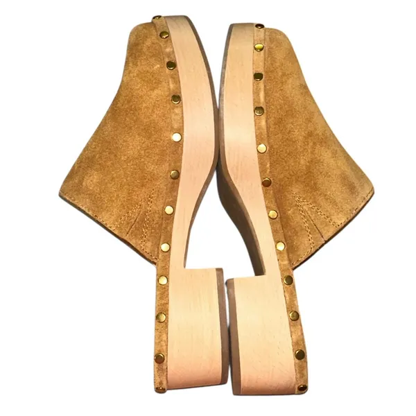 J Crew Dakota Clogs 6.5 Burnished Pecan Suede‎ Wooden Heel Slip On Mules - Image 8