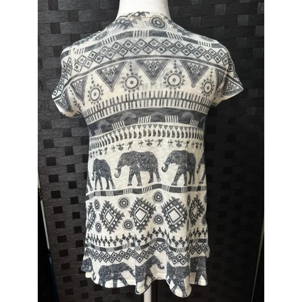 Gaze USA Knit Top Cream Black Elephant Tribal Print Boho Festival Southwestern S - Image 4