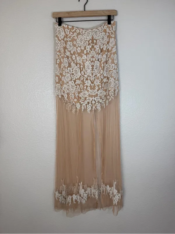 For Love and Lemons Vintage Luau Lace Mesh Nude White Maxi Skirt Medium $233 - Image 6