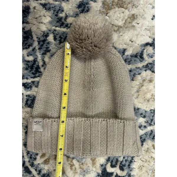 UGG Australia Winter Hat Pom Beanie Beige Metallic Wool Blend Women’s One Size - Image 8