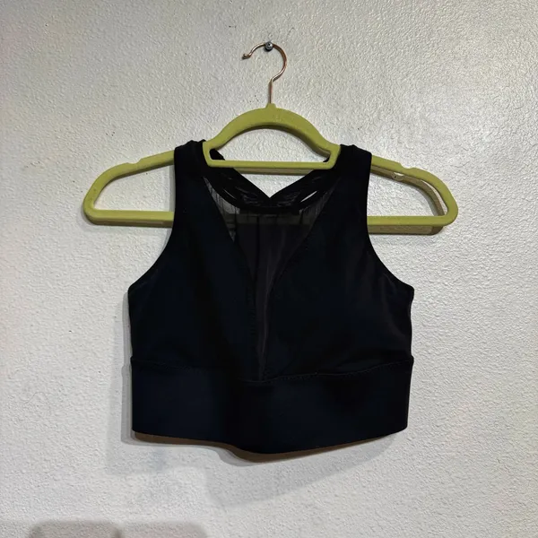 Athleta Black Mesh V Neck Longline Racerback Sports Bra Sz L - Image 2