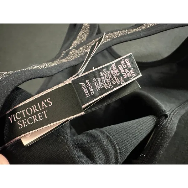 Victoria's Secret Black Shimmer High Neck‎ Sports Bra Women Size M Seamless AD16 - Image 6