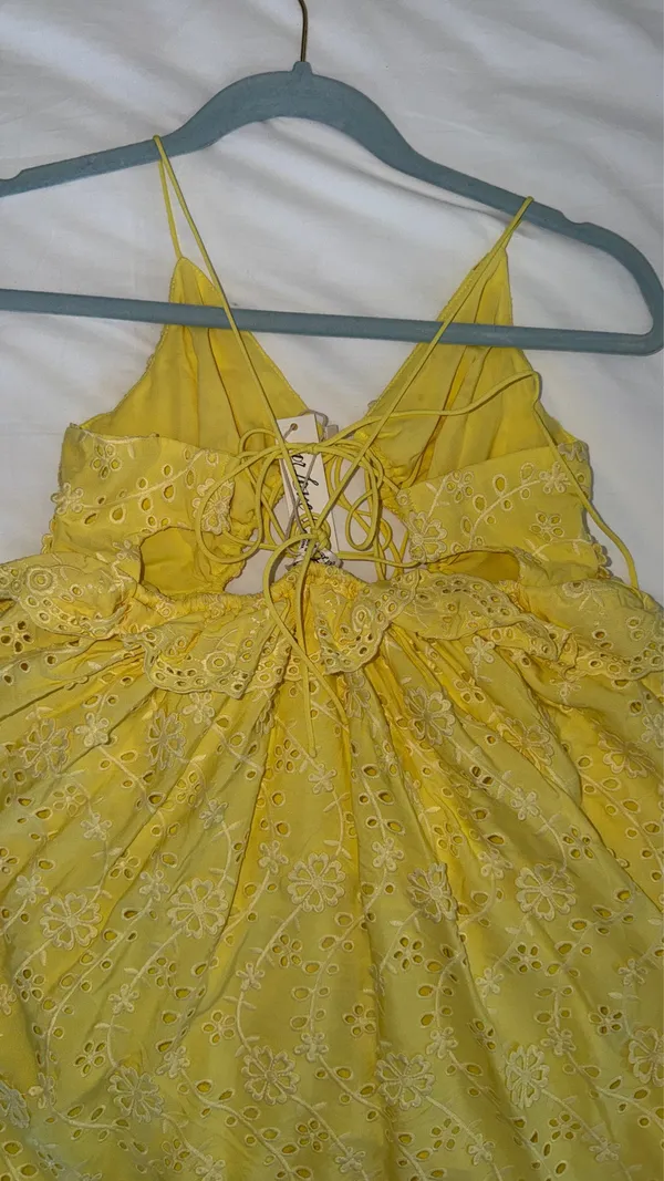 For Love & Lemons Mini Dress Yellow Eyelet Spring - Image 3