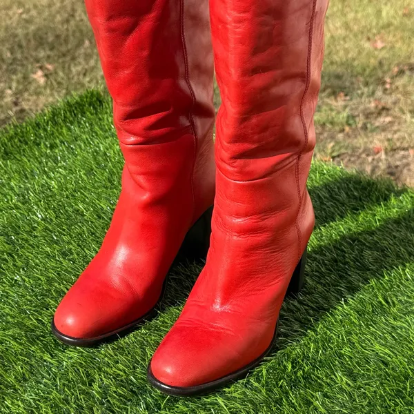 Free People Grayson Red Knee High Boots Leather EU 37 Block Heel - Image 8