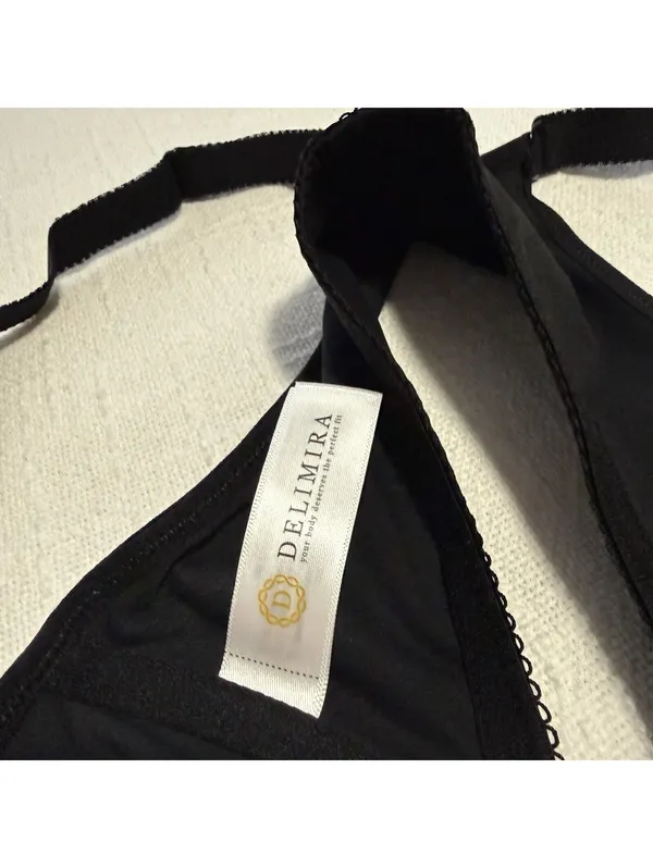 Delimira Front Close Unlined Bra 34DD Underwire W601 Black NWT Racerback - Image 9