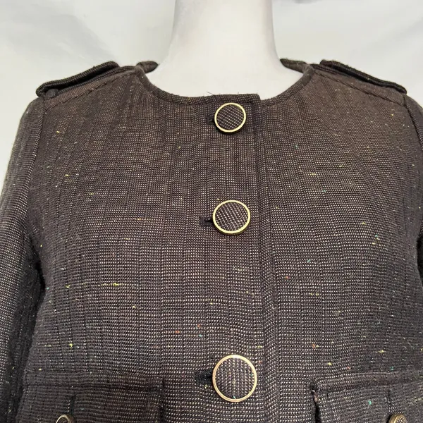 Cartonnier Tweed Equestrian Women Jacket Sz 4 Brown Preppy Cropped Anthropologie - Image 4