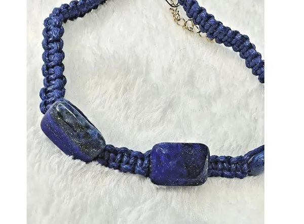 NEW Free People Sweet Carolina Choker Necklace Blue Lapis Bohemian Macrame 70s - Image 2